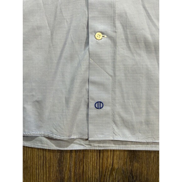 David Donahue Blue White Microplaid Dress Shirt Size M 15.5 34/35 - Picture 3 of 10